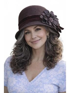 Giovannio Brown Wool Felt Vintage Cloche Hat with Flower